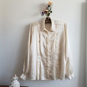 #Diversity Women Silky Wrinkled Longsleeve Shirt Blouse Crochet Trim#